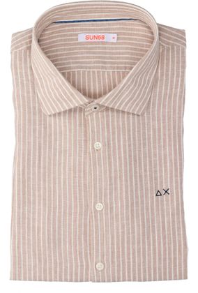 Sun68 Beige linnen hemd (slim fit) met strepen en lange mouwen Sun 68