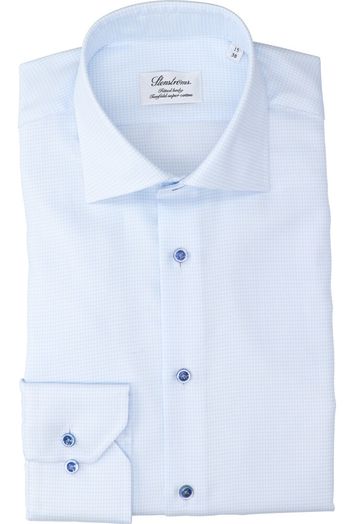 Wit katoenen hemd (regular fit) met details en blauw en lange mouwen Stenströms 