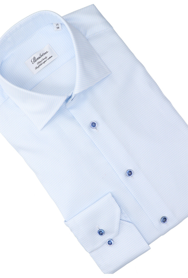 Wit katoenen hemd (regular fit) met details en blauw en lange mouwen Stenströms 