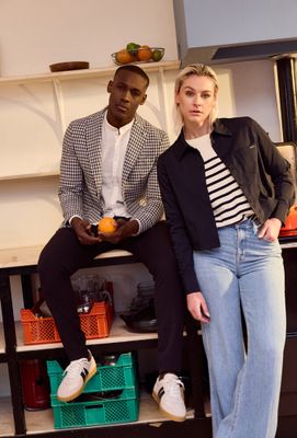Blauw ecru geruite blazer Manuel Ritz