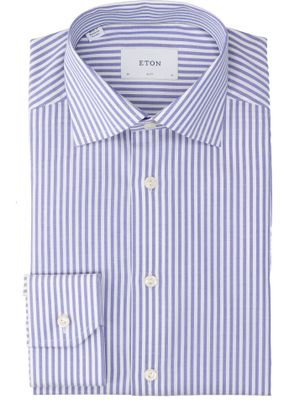 Eton Mid blue katoenen hemd (slim fit) met lange mouwen