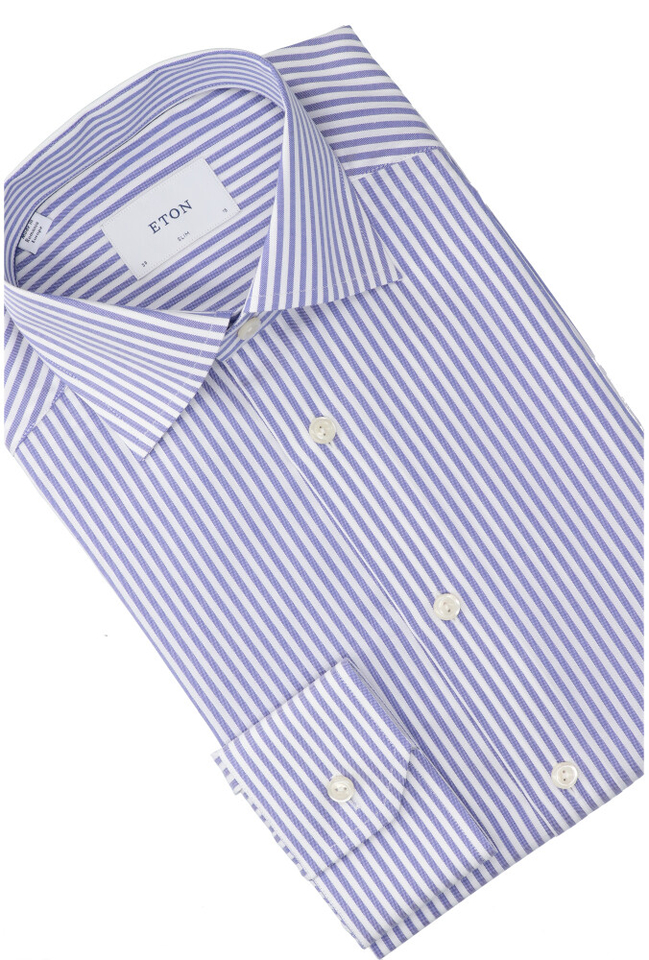 Mid blue katoenen hemd (slim fit) met lange mouwen Eton