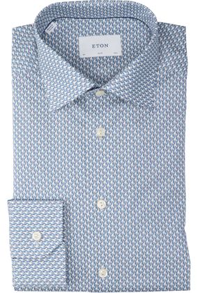 Eton Light blue katoenen hemd (slim fit) met lange mouwen en details Eto,