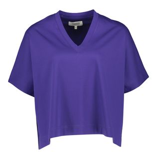 Psophia Kobaltblauwe katoenen t-shirt met V-hals en korte mouwen