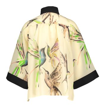 Beige blouse met multicolor vogelprint Psophia
