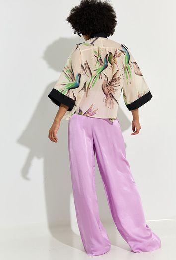 Beige blouse met multicolor vogelprint Psophia