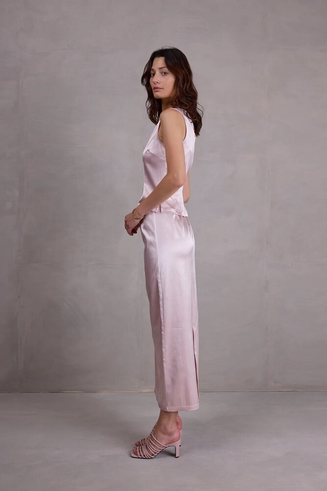 Roze glanzende jurk Fazil Nathalie Vleeschouwer