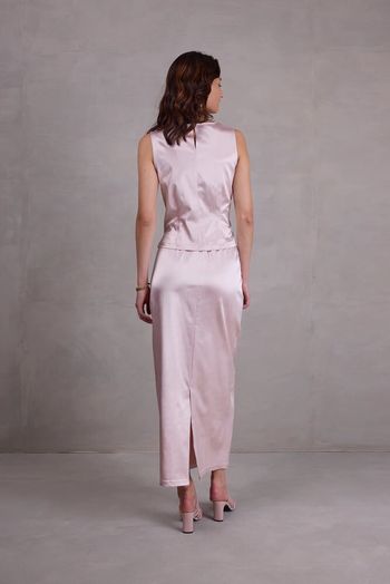 Roze glanzende jurk Fazil Nathalie Vleeschouwer 
