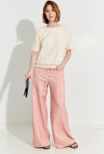 Roze bloemenprint lange broek Bolivar Nathalie Vleeschouwer 