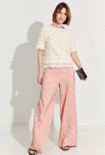 Roze bloemenprint lange broek Bolivar Nathalie Vleeschouwer 