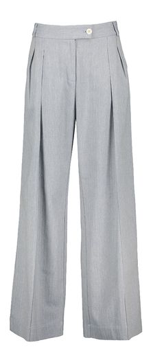 Blauwe wijde broek met met bandplooi en motief Nathalie Vleeschouwer 