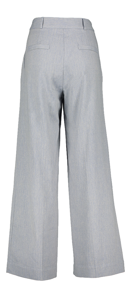 Blauwe wijde broek met met bandplooi en motief Nathalie Vleeschouwer 