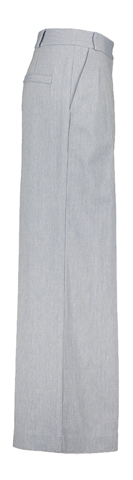 Blauwe wijde broek met met bandplooi en motief Nathalie Vleeschouwer 