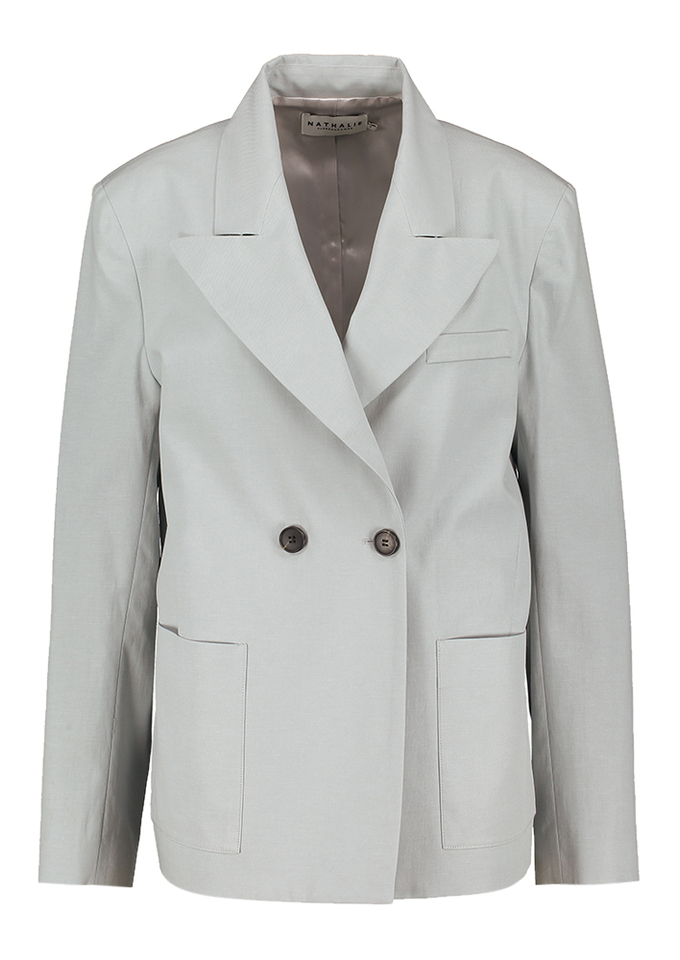 Grijs blauwe oversized kostuum blazer Nathalie Vleeschouwer 