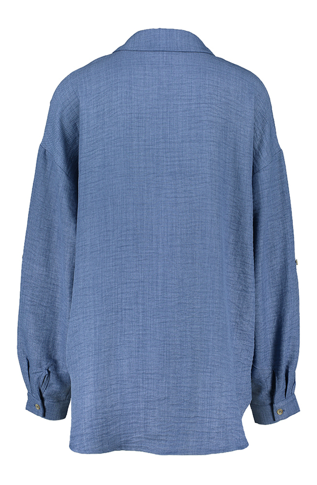 Blauwe blouse met knoopsluiting Gaby shirt Peppercorn
