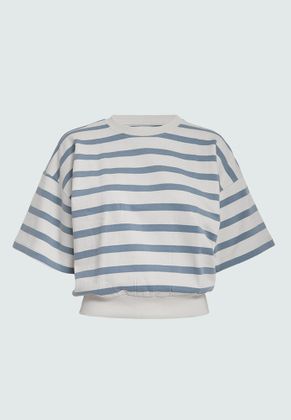 Minus Lichtblauw en wit gestreepte pull met korte mouwen Estella