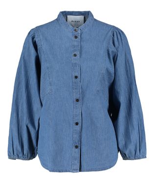 Minus Blauwe bloes met pofmouw in jeanslook Jasmene