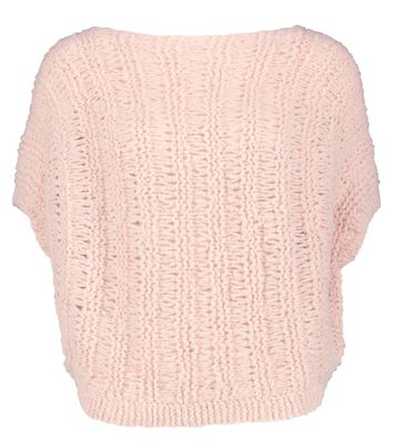 Zalmmroze wollen pull met ronde hals en korte mouwen Irma Inti