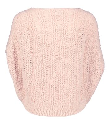 Zalmmroze wollen pull met ronde hals en korte mouwen Irma Inti