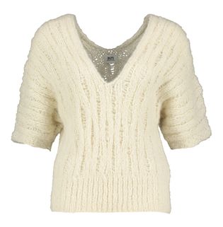 Inti Ecru wollen pull met V-hals en korte mouwen Rosa