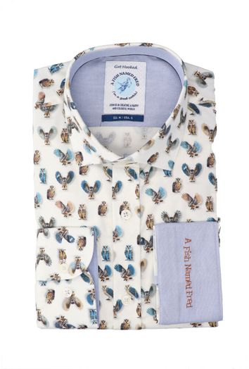 Beige katoenen hemd ( regular fit) met uilen en lange mouwen A Fish Named Fred 