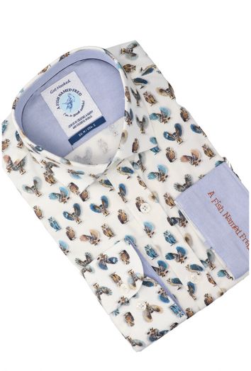 Beige katoenen hemd ( regular fit) met uilen en lange mouwen A Fish Named Fred 