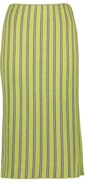 Groene halflange rok in blauw streeppatroon met glinsters Cilia Baum und Pferdgarten