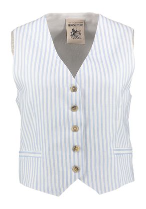 Semicouture Lichtblauw en wit gestreepte linnen gilet met knopen