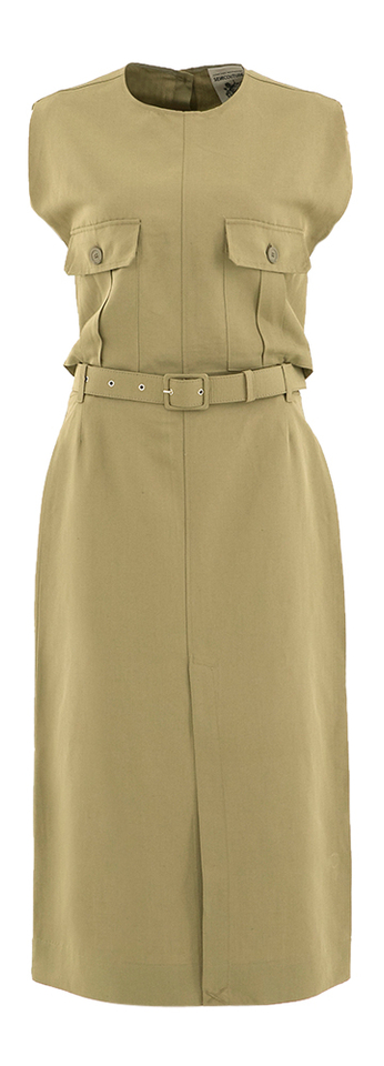 Kaki groene midi-jurk met opgestikte zakken en open rug Semicouture