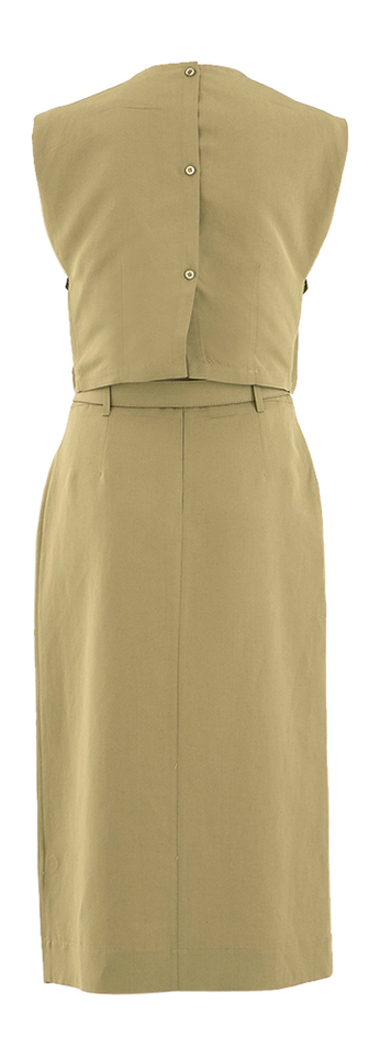 Kaki groene midi-jurk met opgestikte zakken en open rug Semicouture