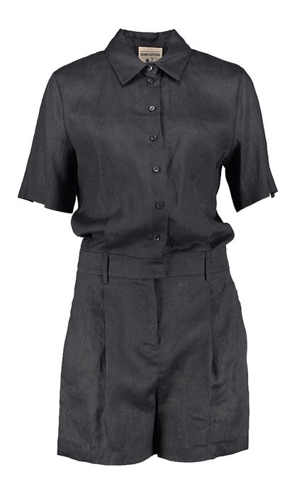 Donkergrijze linnen playsuit Semicouture