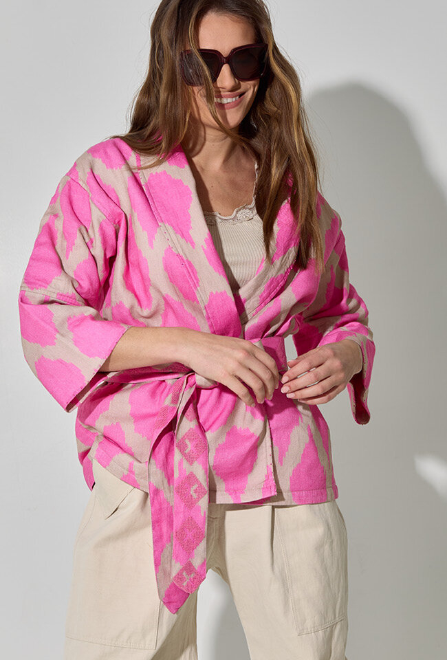 Beige kimono met fuchsia print Nutmeg Nimo With Love