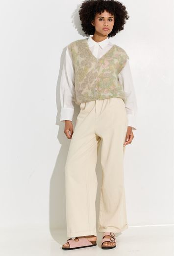 Witte korte wijde bloes Shorty soft cropped shirt Withblack
