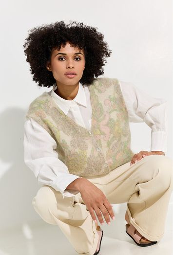 Witte korte wijde bloes Shorty soft cropped shirt Withblack