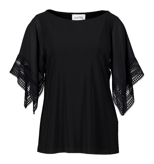 Zwarte t-shirt met kabt aan de mouw Joseph Ribkoff