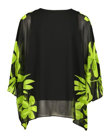 Zwarte bloes met groene bloemenprint en vlindermouwen 