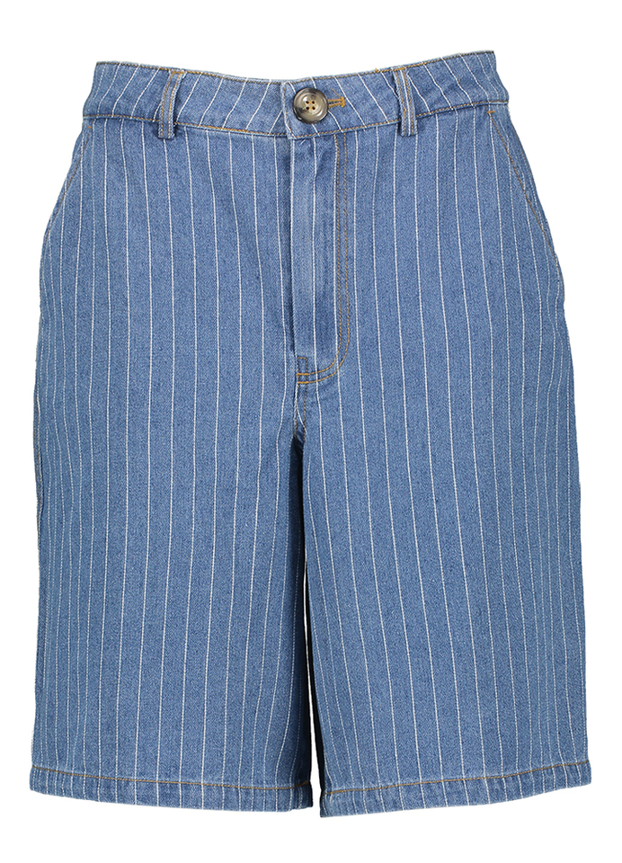 Blauwe oversized jeansshort met krijtstreep Nulucie Numph 