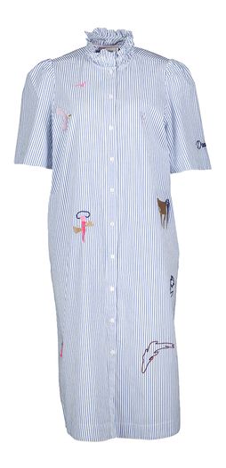 Blauw gestreept hemdjurk met opdruk Nudebora dress Numph