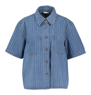 Numph Blauwe jeansbloes met krijtstreep Nulucie Shirt