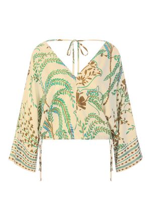 Riani Ecru blouse met multicolor print en lange mouwen