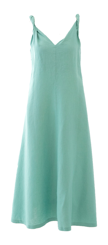 Groene lange linnen zomerjurk met zakken La Camicia