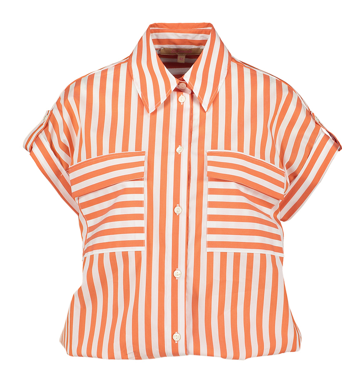 Oranje gestreepte bloes met strop onderaan La Camicia
