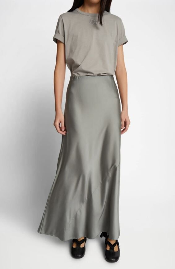 Dust green lange rok in glanzende stof Bardot Munthe 