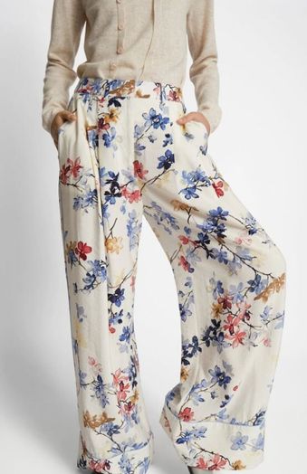 Beige lange broek met bloemenprint Faicus Munthe 