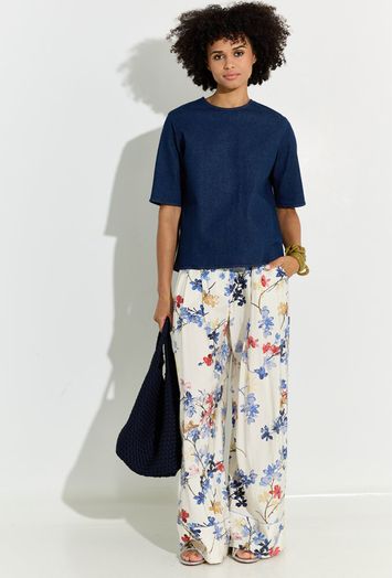 Beige lange broek met bloemenprint Faicus Munthe 