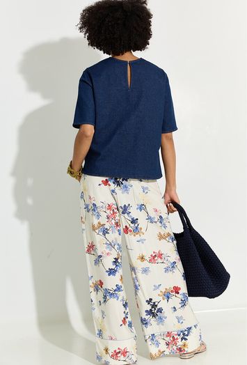 Beige lange broek met bloemenprint Faicus Munthe 