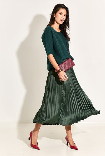 Smaragdgroene halflange rok in plissé Yasceline Y.A.S