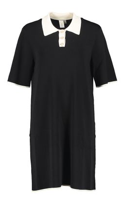 Y.A.S Zwarte jurk in tricot met witte afwerking Yasmille