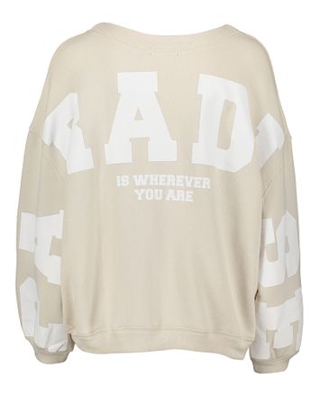 Taupe kleurige oversized sweater met opschrift op de achterkant Sky Paradise Liv Bergen