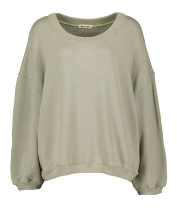 Grijsgroen kleurige oversized sweater met opschrift op de achterkant Sky Paradise Liv Bergen